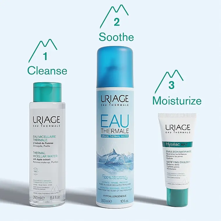 Міцелярна термальна вода Uriage Очищення та гігієна для комбінованої та жирної шкіри 250 мл - фото 5