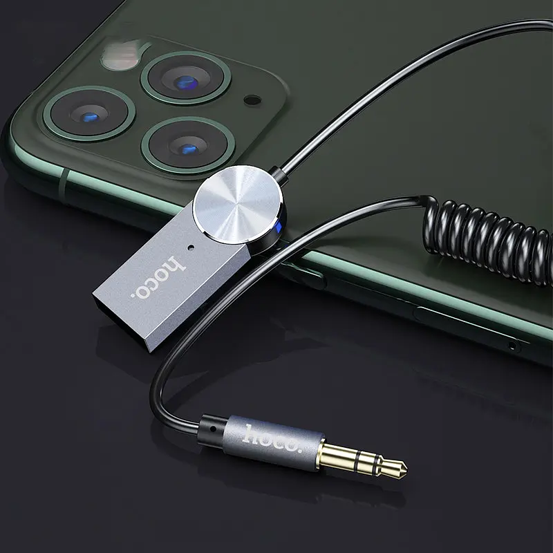 AUX кабель Hoco DUP02 bluetooth to Jack 3.5 пружинний автомобільний аудіоресивер чорний - фото 6