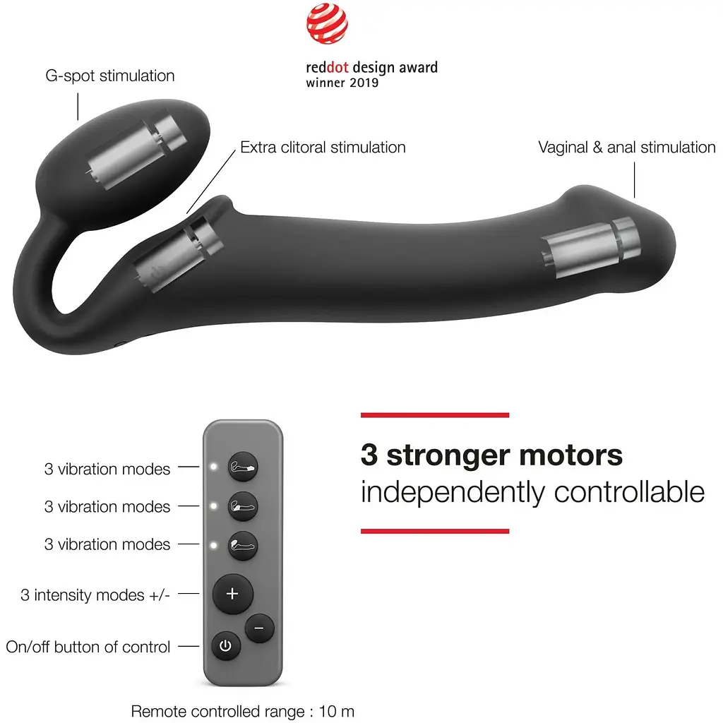 Безремінний страпон з вібрацією Strap-On-Me Vibrating Black L - фото 2