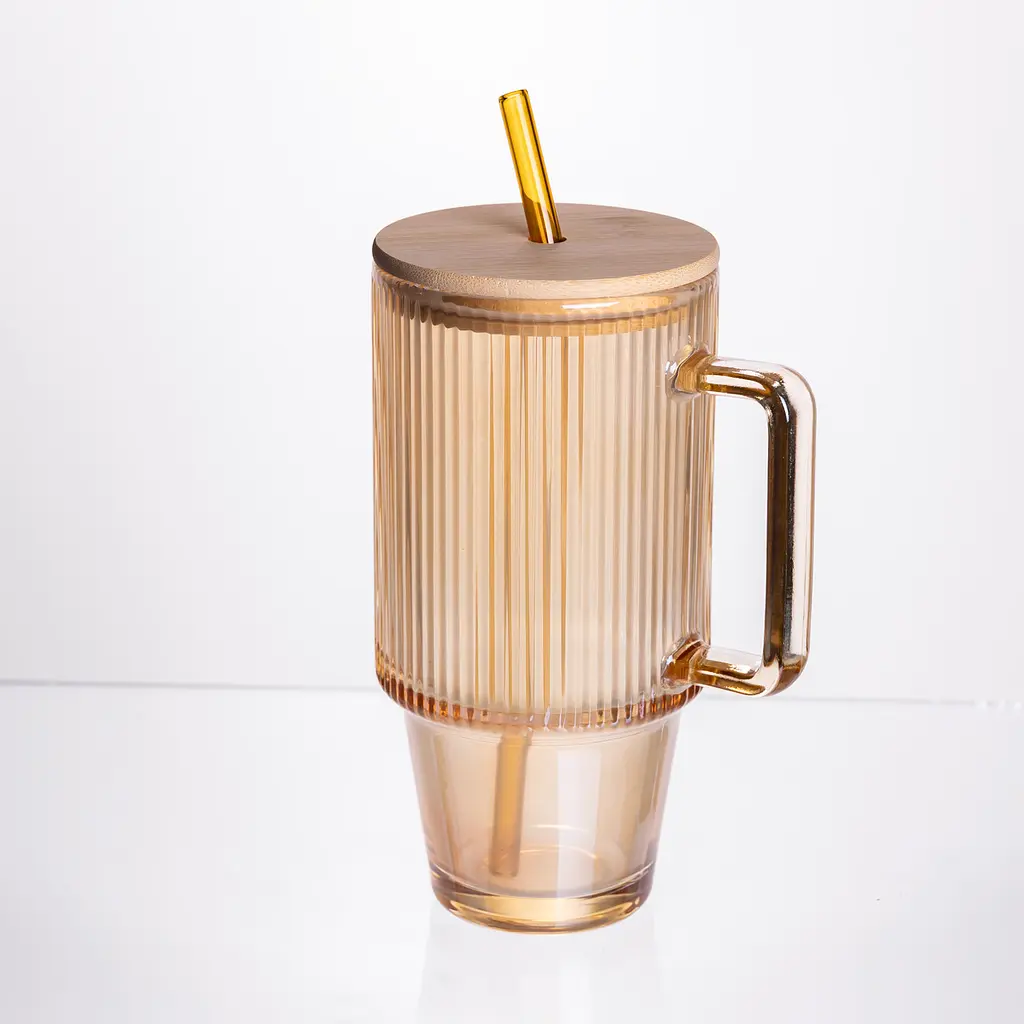 Кружка стеклянная с крышкой и трубочкой 750 мл Коричневый Yiwu HP-19-50R - фото 2