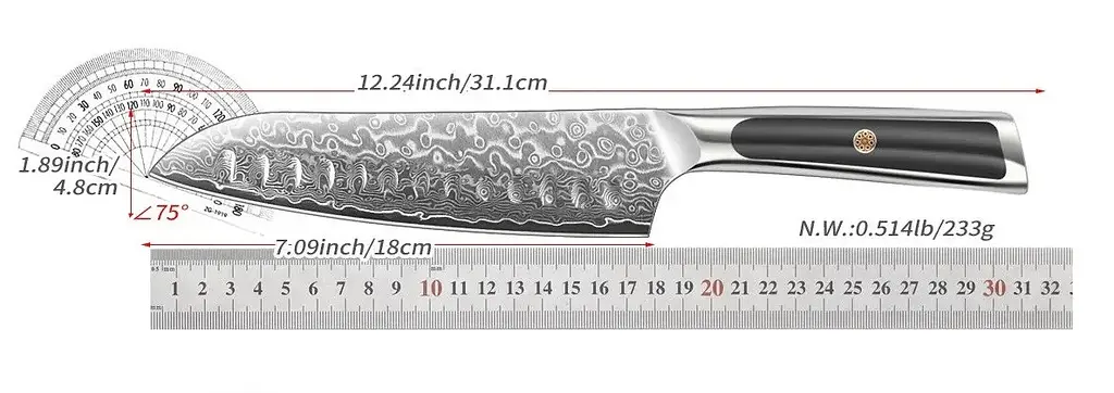 Ніж санток 18 см Damascus DK-DMS 5302 black AUS-10 дамаська сталь 67 шарів