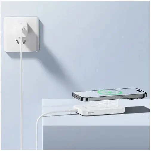 Аккумулятор внешний магнитный Baseus Magnetic Mini Wireless Fast Charge 20W 5000 mAh белый P10022107223-00 - фото 4