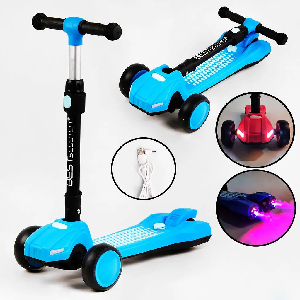 Самокат Best Scooter 60х16х67-79 см Блакитний 000231315 - фото 2