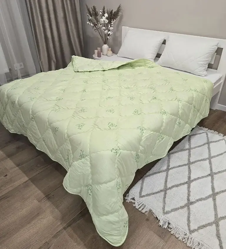 Ковдра двоспальна стьобана зимова з бамбукового волокна Leri Max 21532 175х210 см салатова - фото 3
