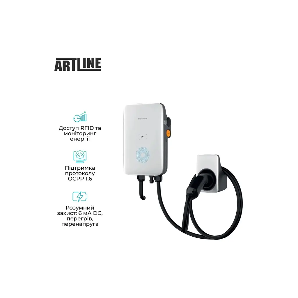 Зарядна станція для електромобілів Sungrow Type2 7kW 32A 1-Ph (AC007E-01) - фото 3