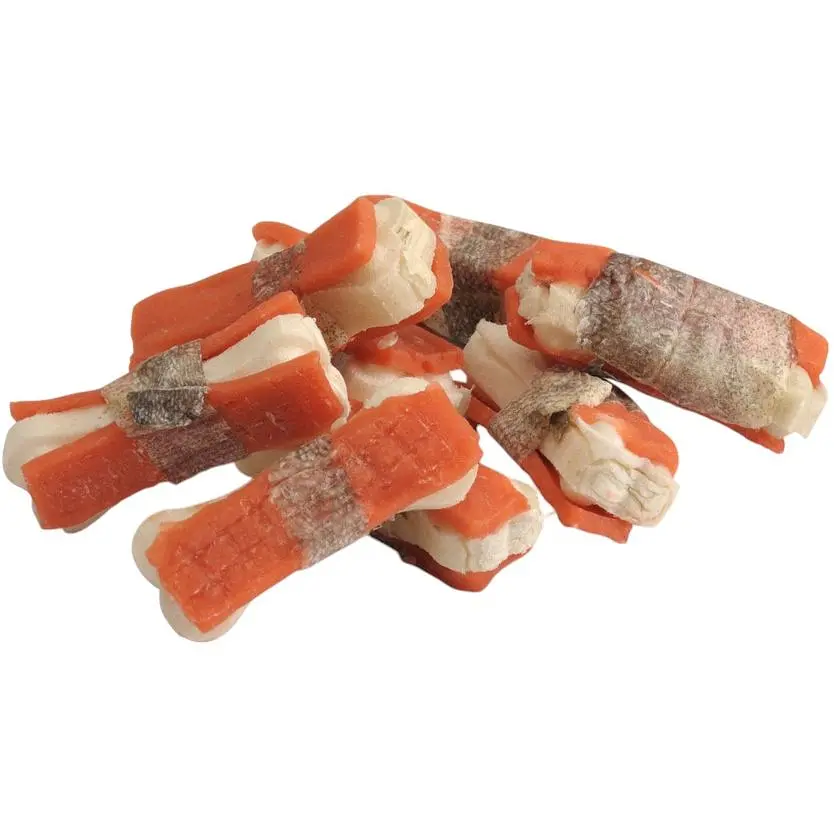 Снек для собак Camon мини косточки из говяжьей кожи с курицей и кожей трески 100 г  - фото 2