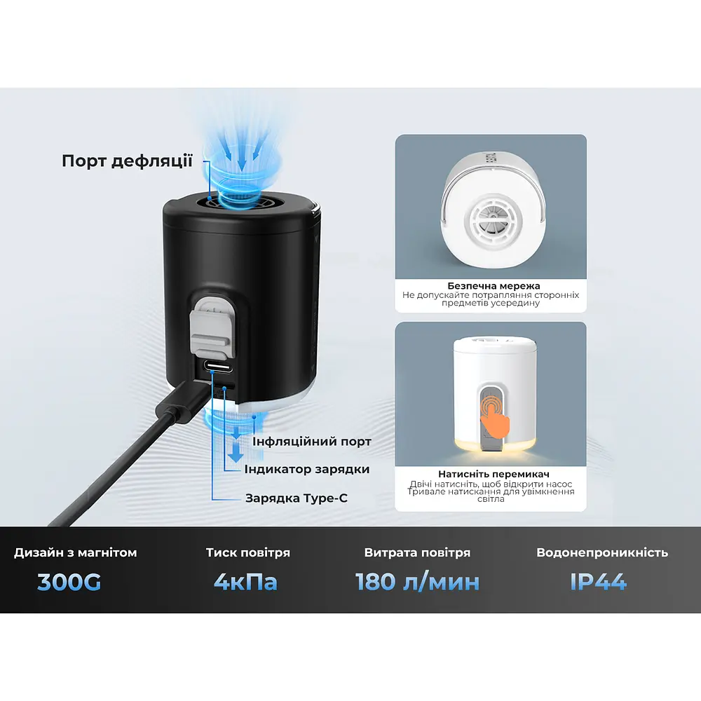 Насос-ліхтар кемпінговий Flextail Tiny Pump 2X, чорний - фото 3