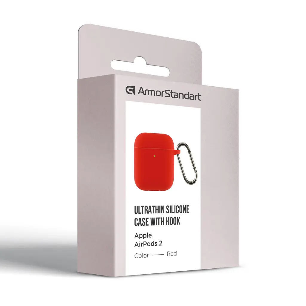 Силіконовий чохол для навушників Apple AirPods 2, Hang Case, червоний, ультратонкий захисний кейс товщиною 2 мм, захист від подряпин, пилу та ударів, компактний, з карабіном для кріплення, ArmorStandart (ARM59691) - фото 3