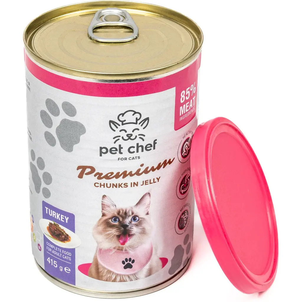 Влажный корм для взрослых кошек Pet Chef Кусочки в желе с индейкой 415 г - фото 3