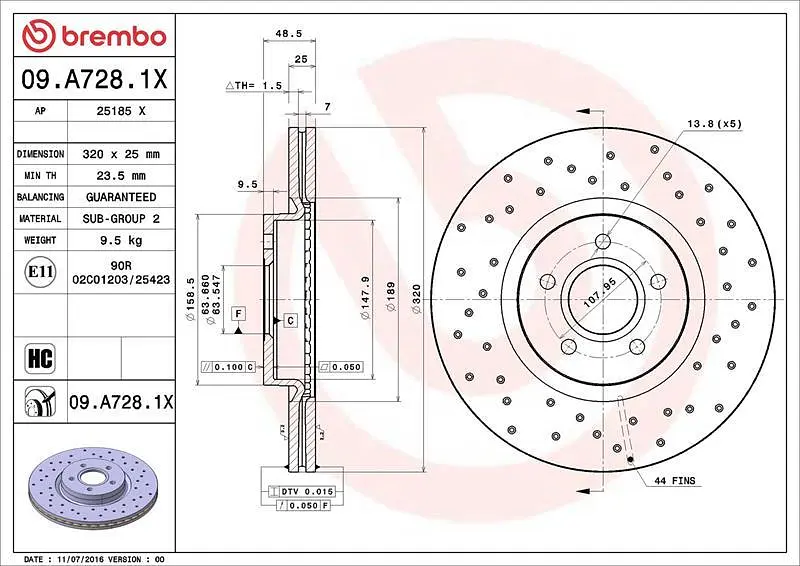 Диск гальмівний передній вентильований Volvo V40, C30, C70 II, S40 II 03-25р Brembo (09.A728.1X) - фото 3