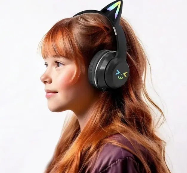 Дитячі бездротові навушники CATEAR BT618 з вушками та RGB-підсвіткою Bluetooth чорні - фото 4