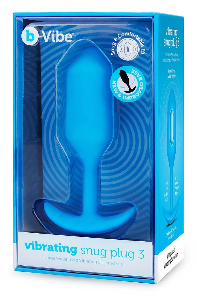 Анальная пробка B-Vibe Vibrating Snug Plug 3, 13.8 см (голубой) - фото 2
