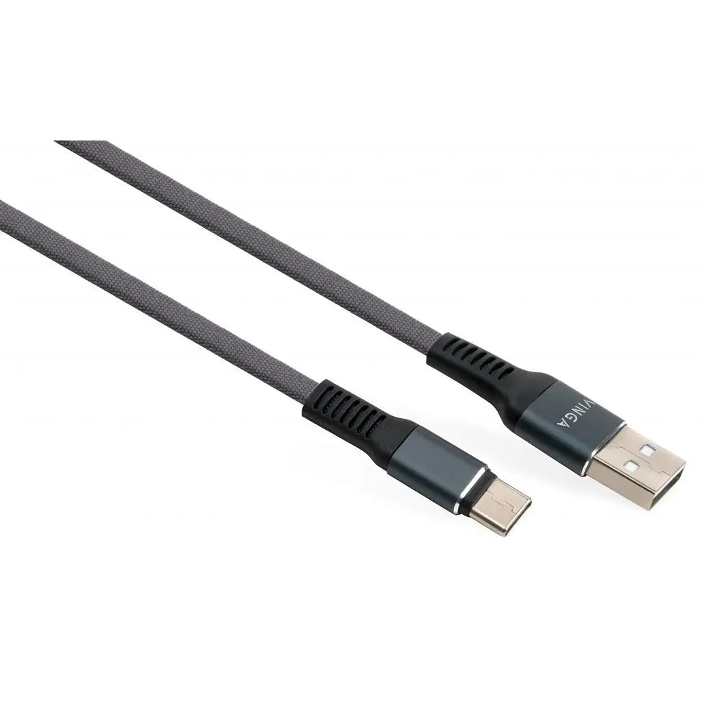 Дата кабель USB 2.0 AM to USB-C 1.0m flat nylon gray Vinga (VCPDCTCFNB1GR)
