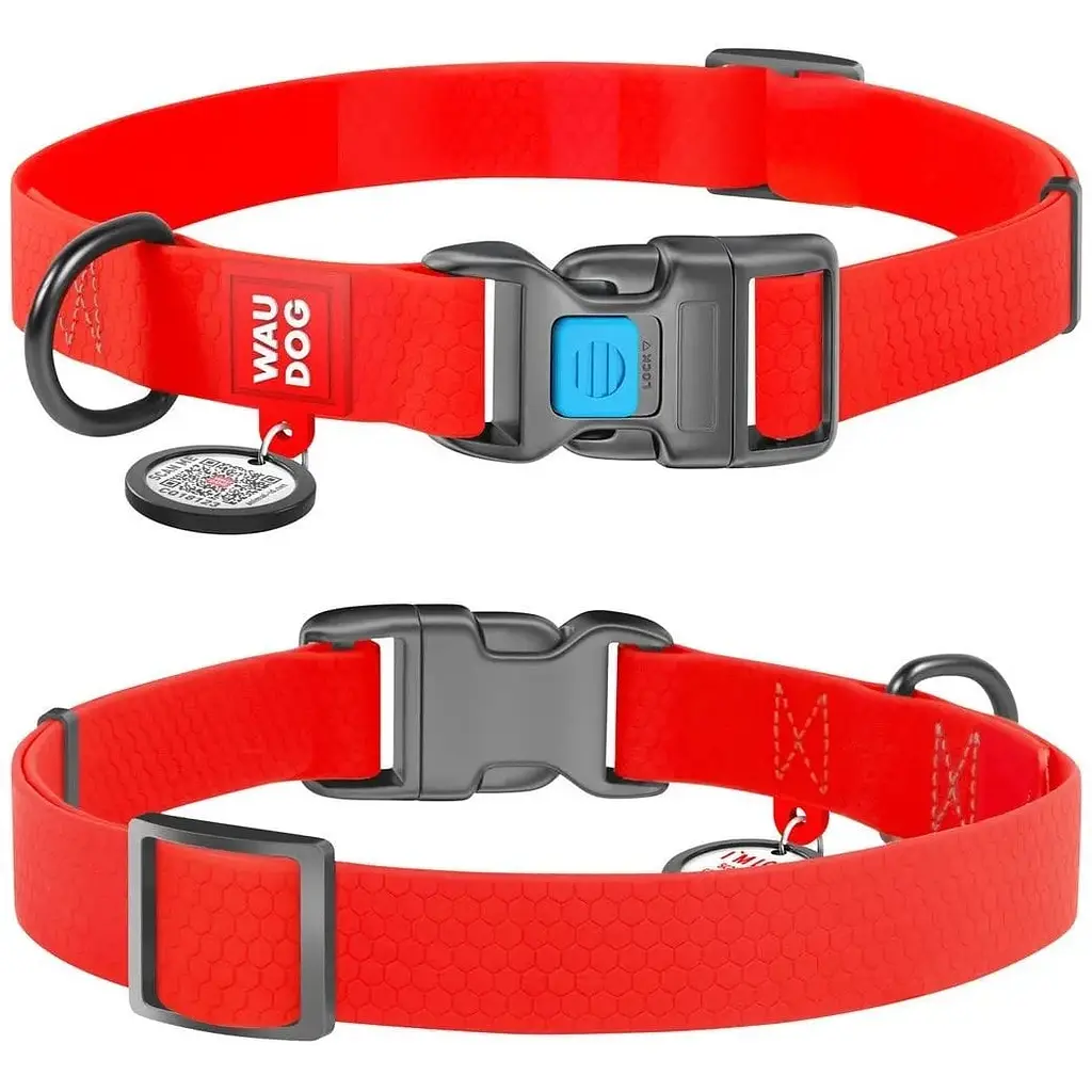 Нашийник для собак Waudog Waterproof, коллартекс, водостійкий, з QR паспортом, пластикова пряжка-фастекс, 35-58х2,5 см, червоний - фото 3
