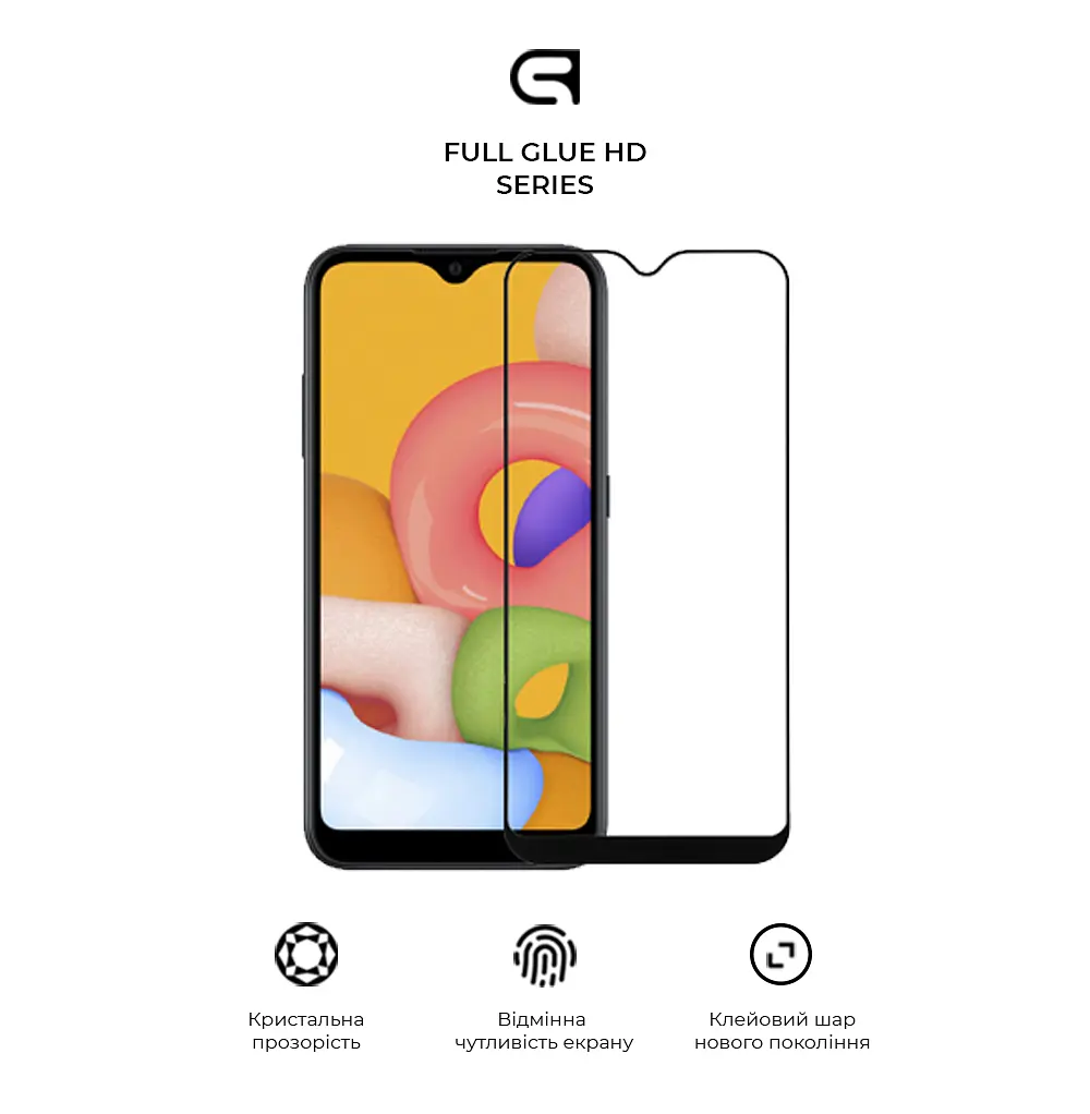 Захисне скло для Samsung Galaxy A01 (A015), Full Glue HD, 2.5D, повністю прозоре, на весь екран, глянцеве, загартоване 9H, повне проклеювання по всій поверхні, з чорною рамкою, протиударне, кришталево чітке зображення, ArmorStandart (ARM58287) - фото 2