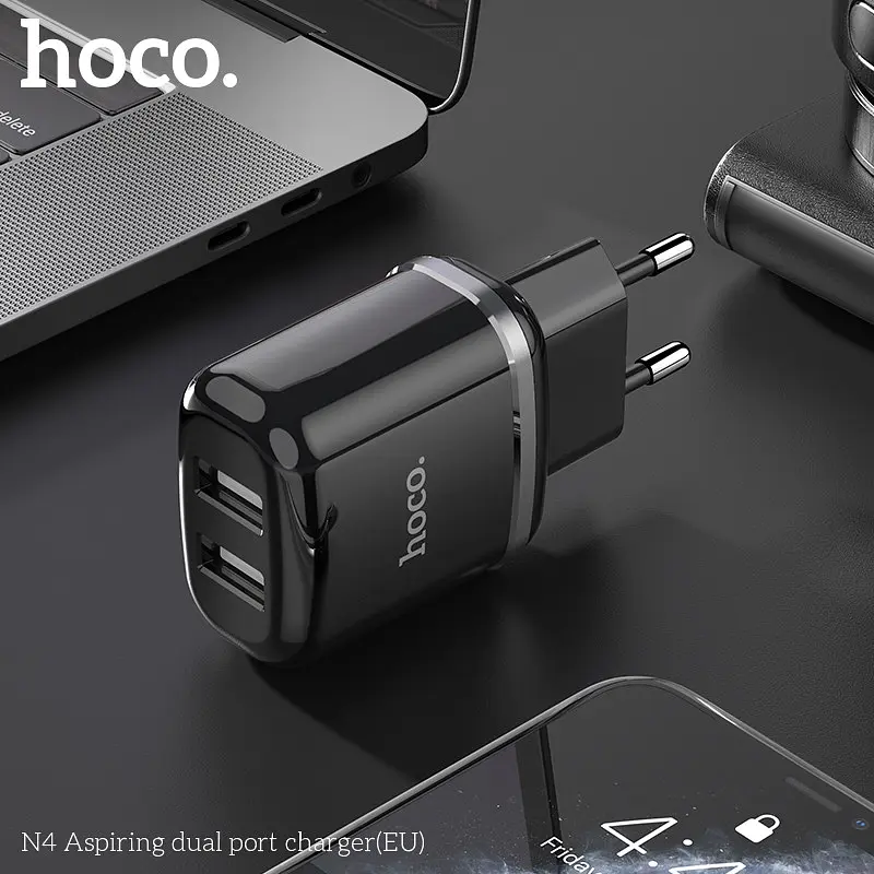 Адаптер живлення зарядний HOCO Aspiring dual port charger N4 2 USB-CB сам блок білий - фото 4