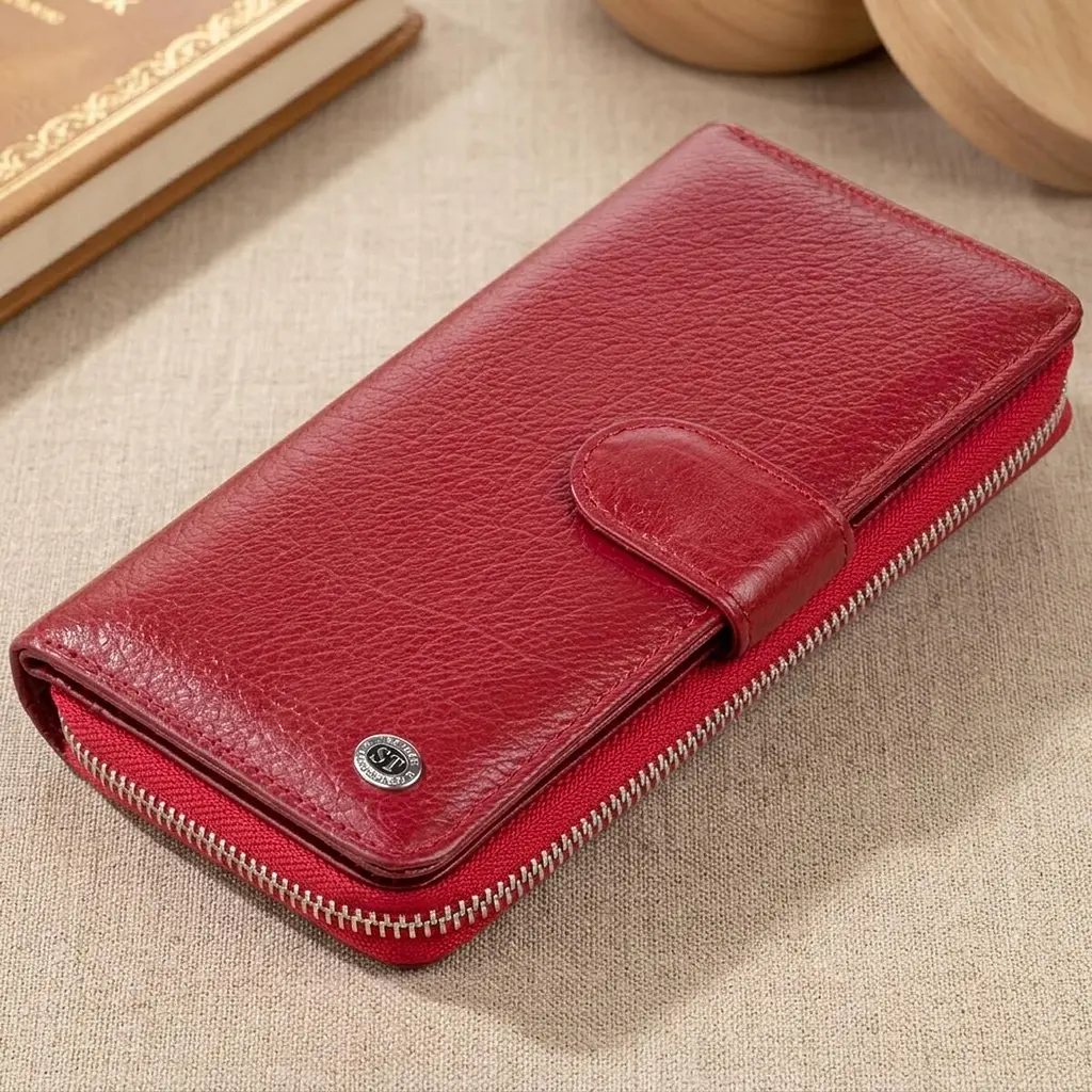 Вертикальний місткий гаманець зі шкіри ST Leather 19307 бордовий - фото 11