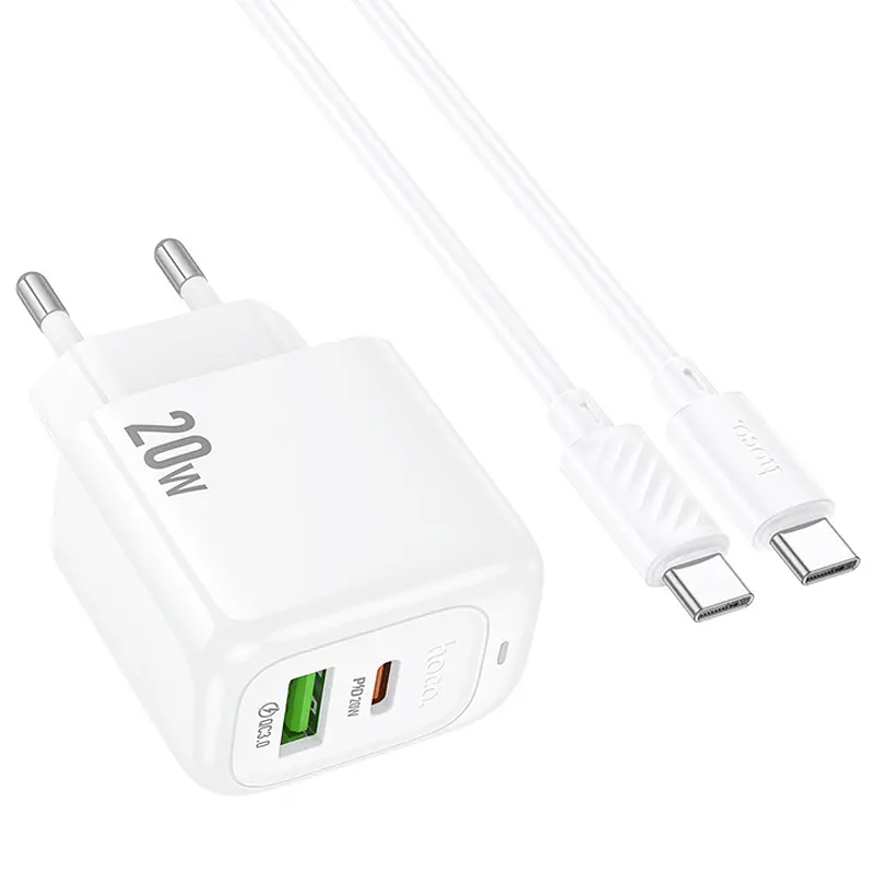 МЗП Hoco CS54A Surplus PD20W+QC3.0 (1USB-A/1C) + кабель Type-C to Type-C White - фото 3