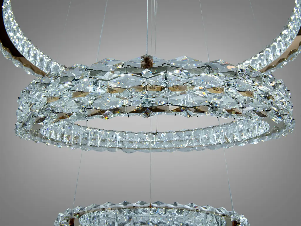Підвісна LED-люстра Diasha 7895/800+600S-gold для вітальні, залу та сходів, кришталь, 95 W, 75 см, 16-25m2 - фото 5