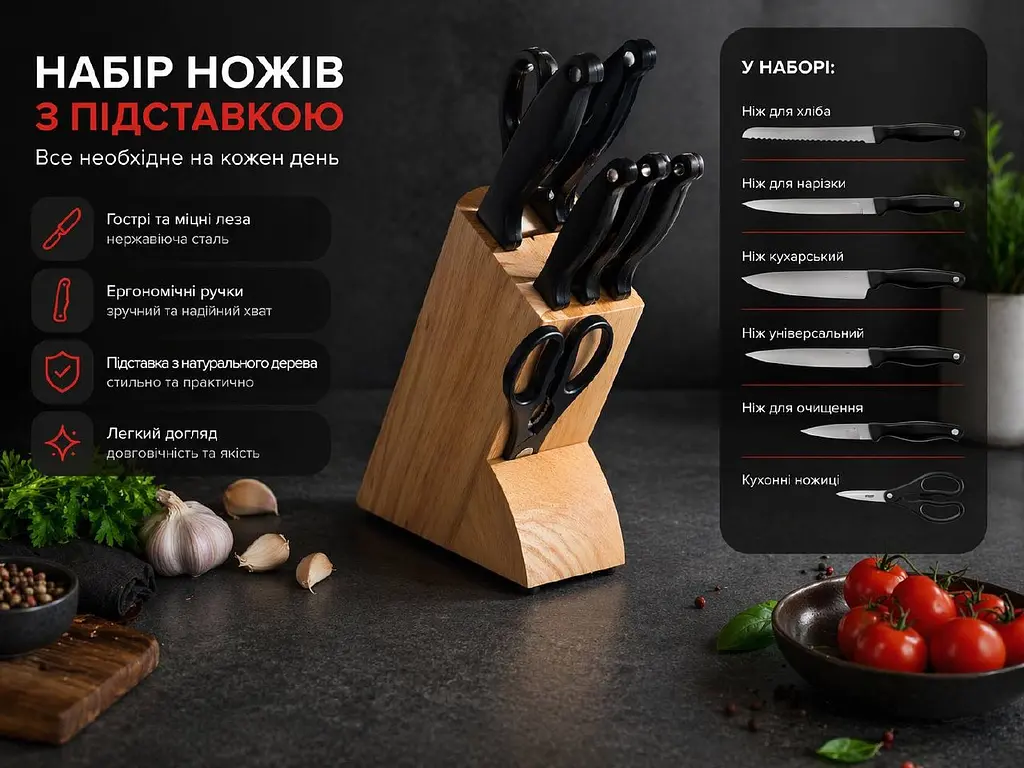 Комплект FISKARS: Набір ножів в деревяному блоці Kitchen Devil + Сковорода Steel 28 см - фото 2