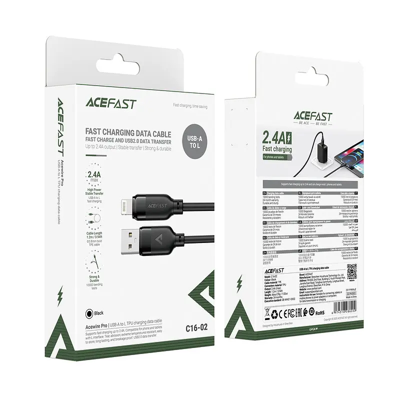 Кабель ACEFAST C16-02 TPU charging data cable USB-A to L Чорний - фото 2