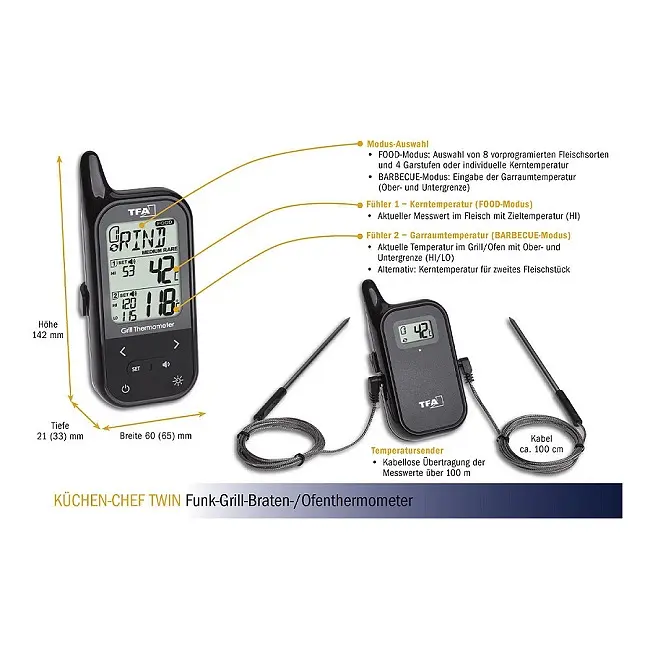 Термометр для барбекю з радіодатчиком TFA Küchen-Chef TWIN - фото 7