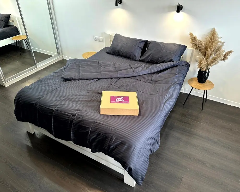 Постільна білизна LARA сатин-страйп LUX black d13182е євро - фото 5