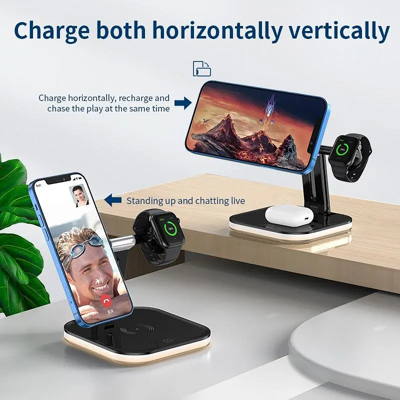 Бездротова зарядна підставка 3-in-1 LED Magnetic wireless charger JYD-WC101 чорна - фото 9