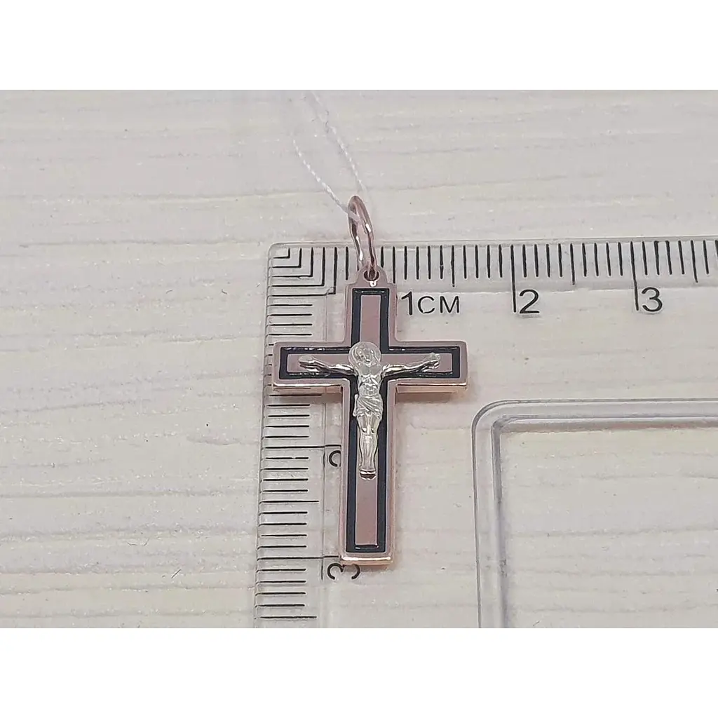 Золотий хрестик Харківська ювелірна фабрика Розп'яття Христа з емаллю. 173-МЕ - фото 4