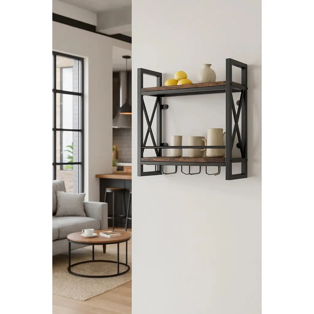 Настенный винный стеллаж Costway Lagom в стиле Loft - фото 3