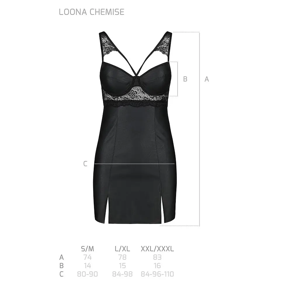 Бебі-дол з еко-шкіри та мережива Passion LOONA CHEMISE L/XL, black - фото 7