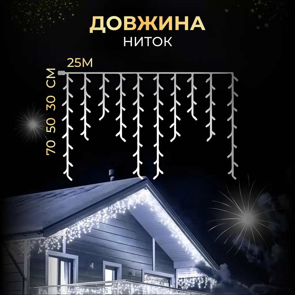 Гирлянда GarlandoPro Бахрома уличная 405 LED 25 м от сети черный, белый (25MBW) - фото 3