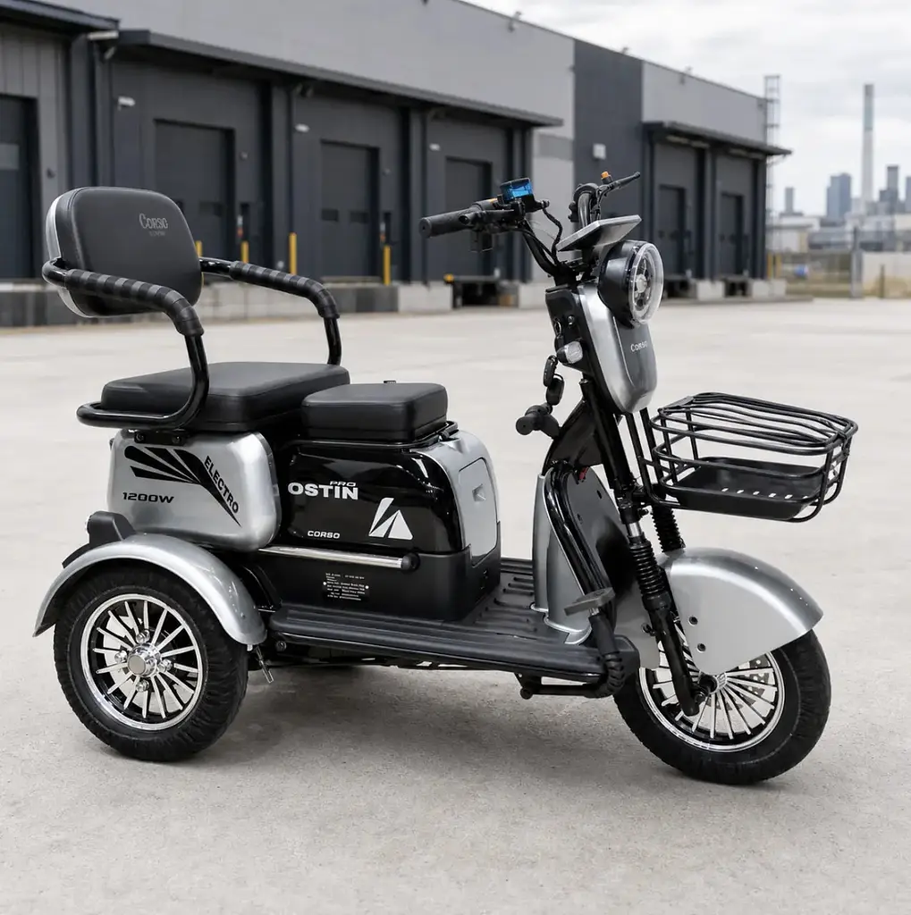 Електричний Трицикл Corso Ostin PRO (1200W, 72V, 28Ah) Гідравличні гальма Електробайк Скутер Чорний - фото 2
