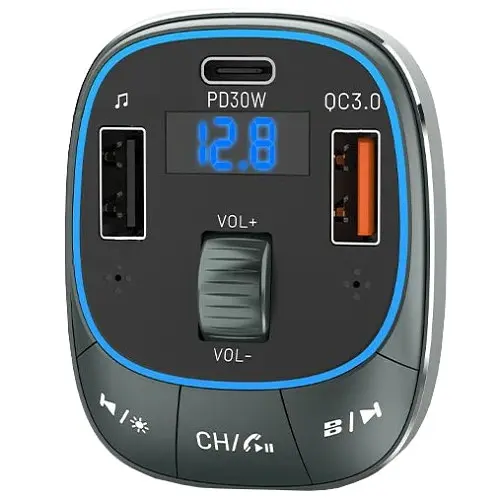 Автомобільний FM-трансмітер Vention PD 54W 3-Port USB (C+A+A) LED/USB Flash/Bluetooth, вольтметр - фото 2