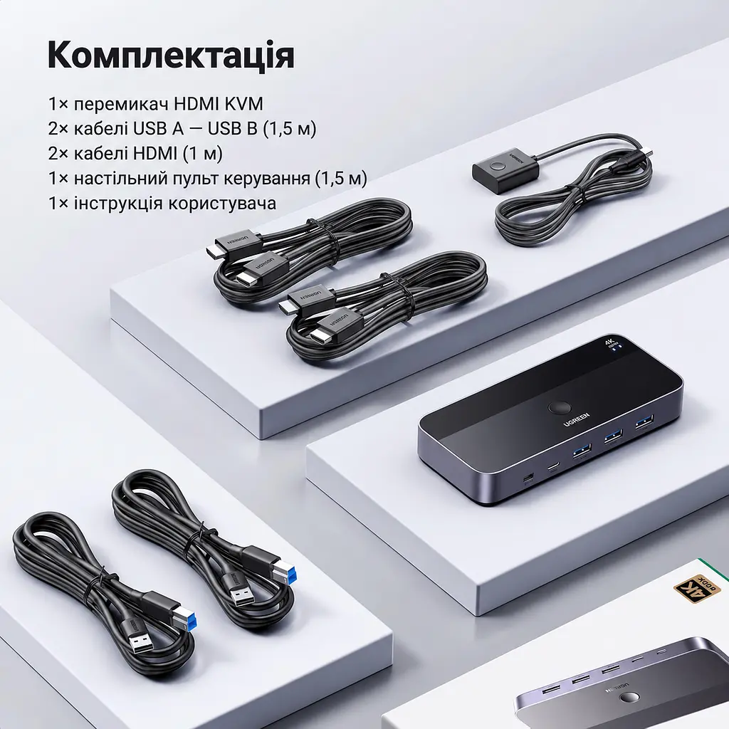 HDMI KVM-перемикач UGREEN CM664 для 2 ПК зі спільним монітором і USB-периферією 4K 60 Гц (15707) - фото 3