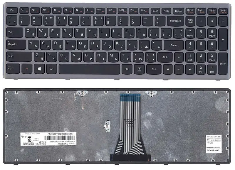 Клавіатура для ноутбука Lenovo IdeaPad Flex 15, G500S, G505, G505A, G505G, G505S, S500, S510, S510p, Z510, Чорна, (Срібна рамка) - фото 3