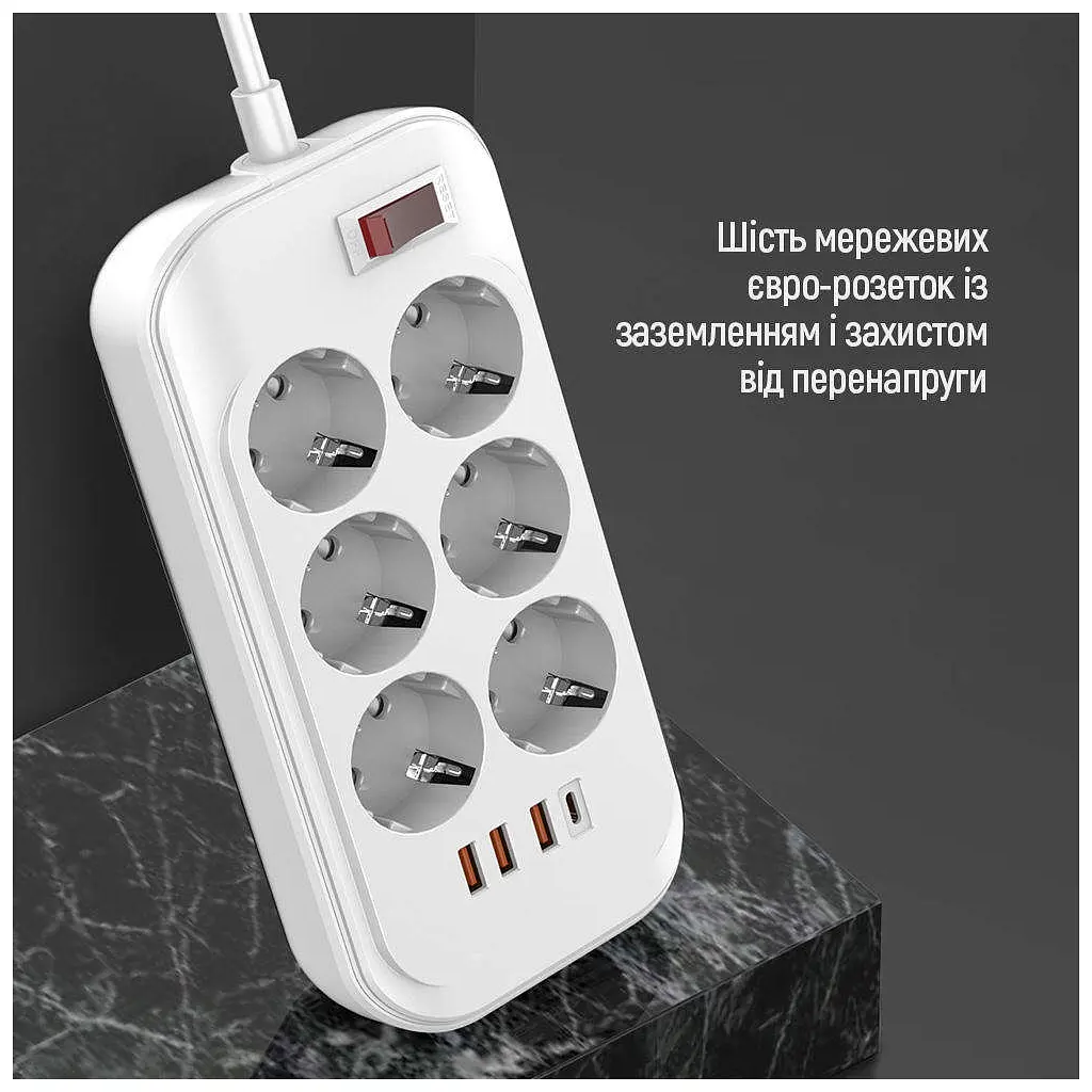 Мережевий фільтр живлення ColorWay CW-CHE64PDW, 6 розеток/4USB 2M (CW-CHE64PDW) - фото 7