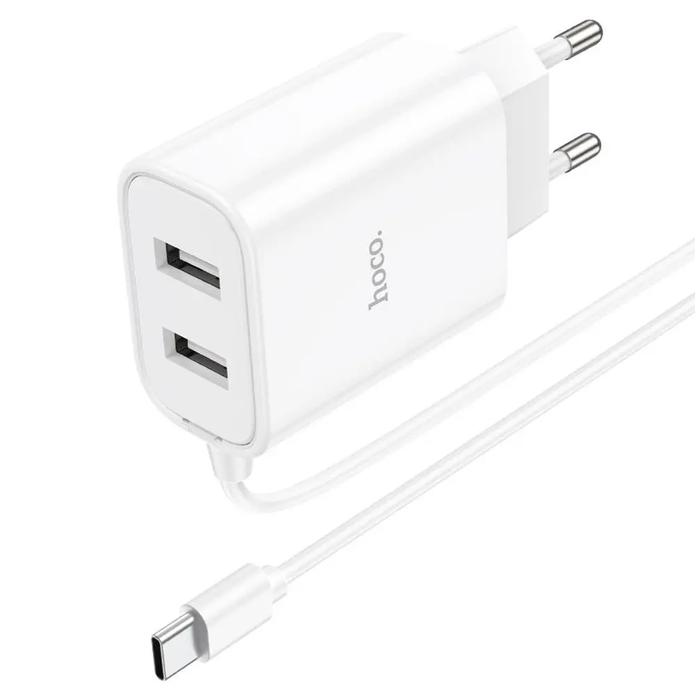 Зарядное устройство Hoco C103A 2 USB белый с кабелем Type-C - фото 3
