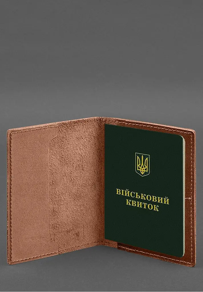 Кожаная обложка для военного билета с карманами 7.2 светло-коричневый краст - фото 4