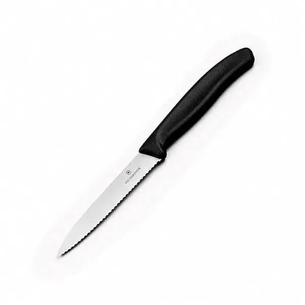 Кухонний ніж Victorinox SwissClassic для нарізки 10 см, хвилясте лезо, чорний (6.7733)