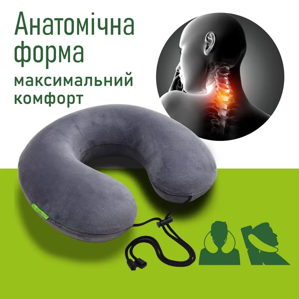 Дорожная подушка для шеи автомобильная ортопедическая с фиксатором с «эффектом памяти» (Memory foam) ELITE DECOR PMF 001-3 Серая - фото 3