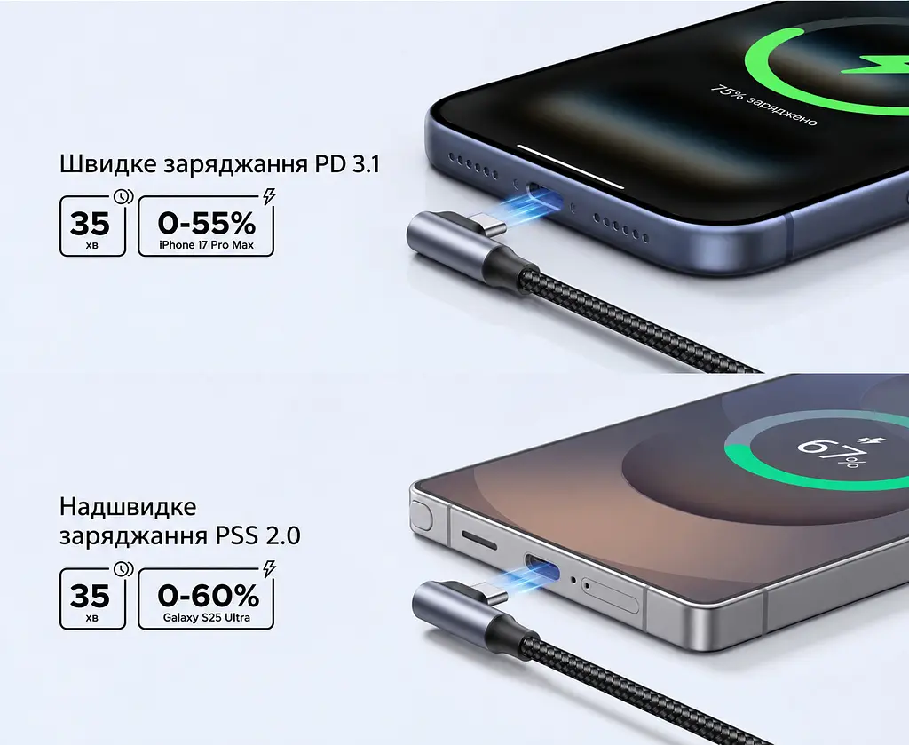 Кабель UGREEN L536 USB-C - USB-C кутовий 90° PD 3.1 240 Вт 2 м чорний (85345) - фото 12