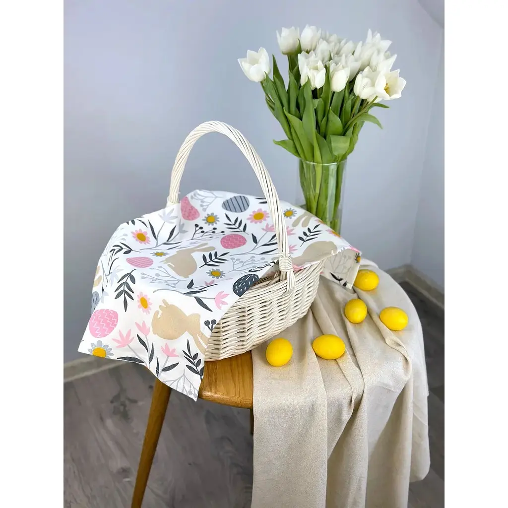 Пасхальное полотенце водоотталкивающее для корзины Пасхальные зайчики 70х40 см серый - фото 1