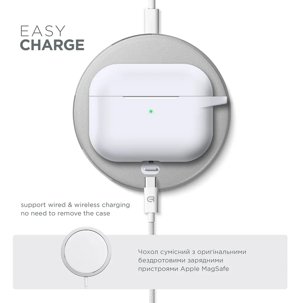 Силіконовий чохол для навушників Apple AirPods Pro, Hang Case, білий, ультратонкий захисний кейс товщиною 2 мм, захист від подряпин, пилу та ударів, компактний, з карабіном для кріплення, ArmorStandart (ARM56071) - фото 7
