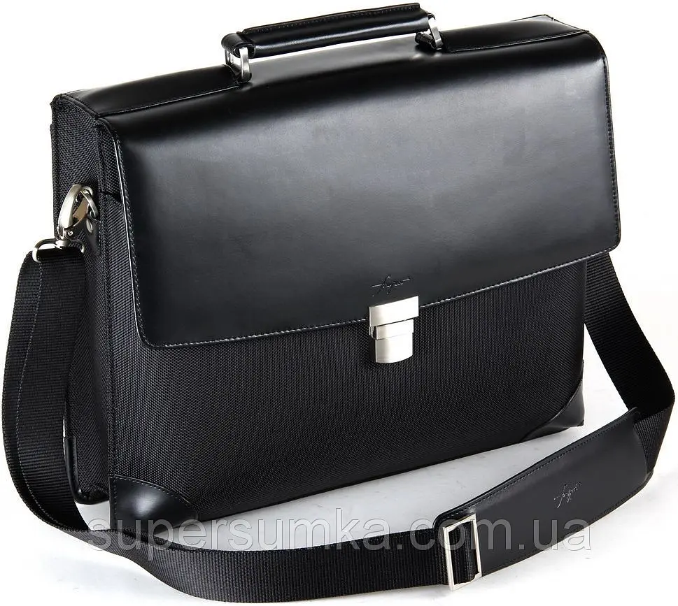 Діловий портфель зі шкіри та нейлону Fouquet NBC-1002M Чорний - фото 10