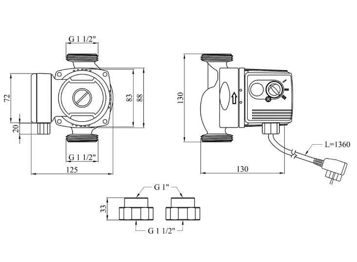 Циркуляционный насос Pumpman GRS25/40/130 Нmax 4 м Qmax 3 м³ 88 Вт з гайками (CV029794) - фото 4
