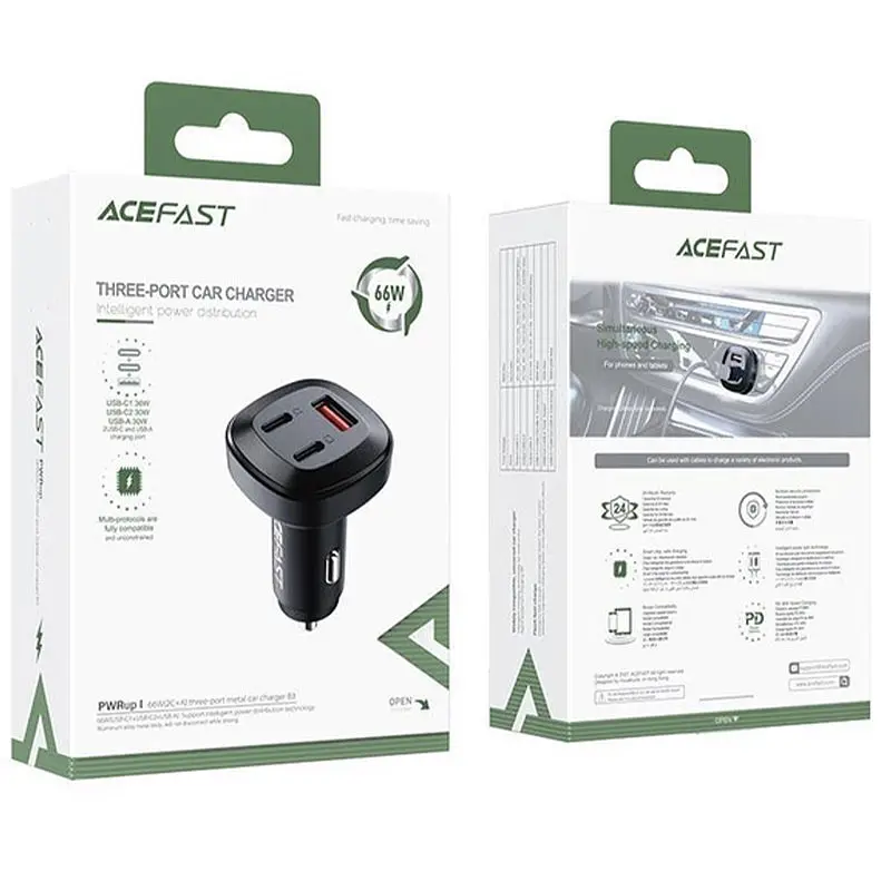 АЗП B3 PD66W+QC4.0 (1USB-A/2C) Black Acefast teh0029933 - фото 5