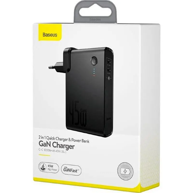 Сетевое зарядное устройство Baseus Power Station 1USB 2 in 1 QC 3A + Cable Type-C with Power Bank 10000mAh PPNLD-C01 Black - фото 2