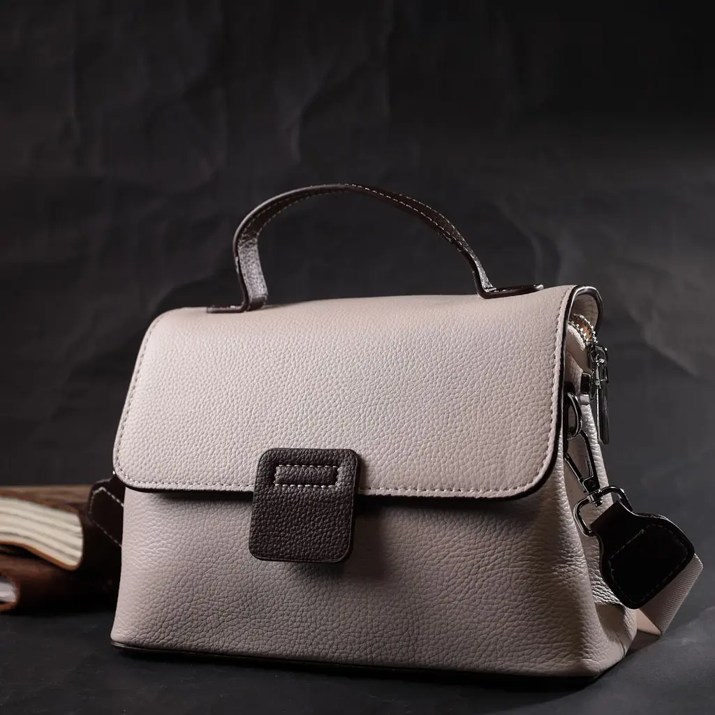 Елегантна сумка сетчел для жінок із натуральної шкіри Vintage 22290 біла - фото 6