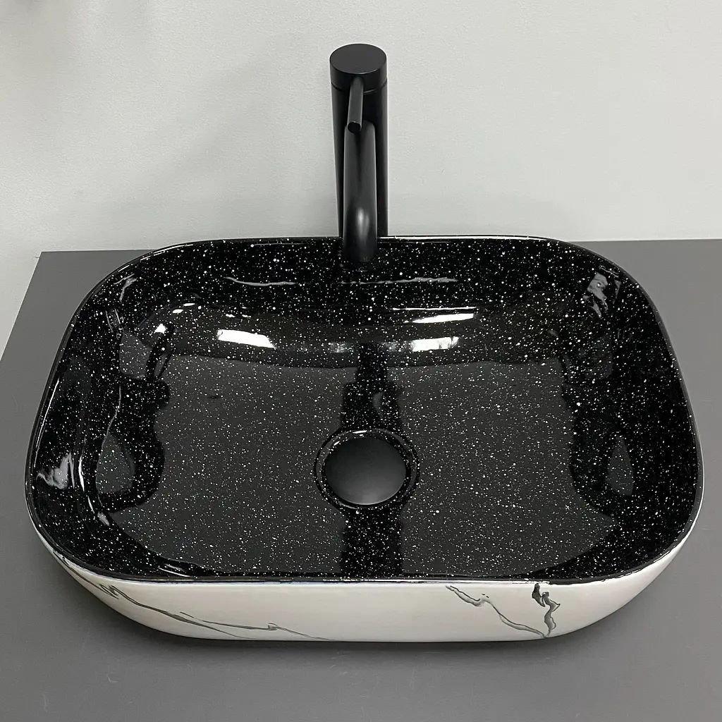 Умивальник VBI Ravenna white black marmo накладний VBI-011230, Чорний матовий - фото 3